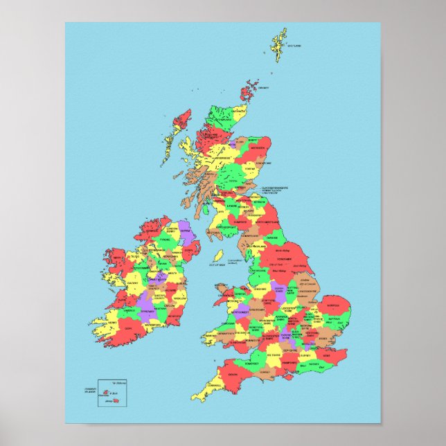 Poster - Karte der Landkreis in Großbritannien (Vorne)