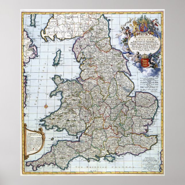 Poster - Karte von England des 14. Jahrhunderts (Vorne)