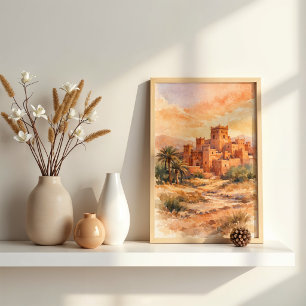Poster Kasbah du désert marocain à l'aquarelle