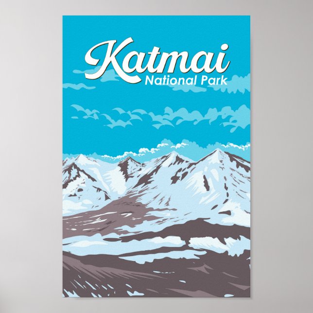 Poster Katmai National Park Illustration Voyage Art Retro (Devant)