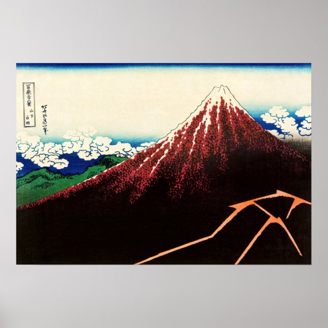 Poster Katsushika Hokusai - Éclairages sous le sommet (Devant)