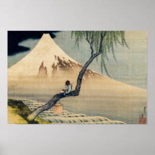 Poster Katsushika Hokusai - Garçon regardant le mont Fuji