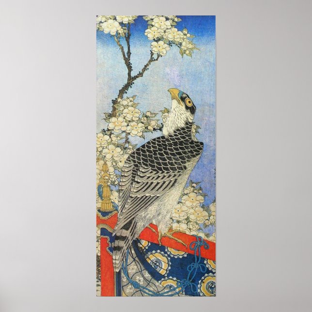 Poster Katsushika Hokusai Hawk and Cherry Blossoms (Devant)