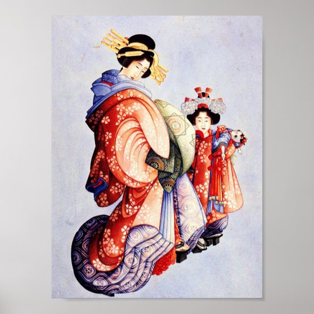 Poster Katsushika Hokusai—Oiran et Kamuro (Devant)
