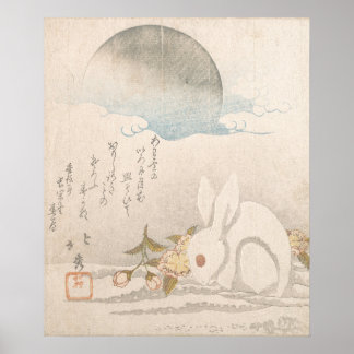 Poster Katsushika Hokushu Rabbit dans l'affiche de neige