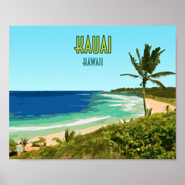 Poster Kauai Hawaii Coast Beach Vintage (Devant)
