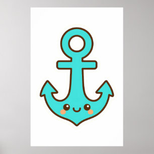 Poster Kawaii Ancre Turquoise - Whimsical & gai