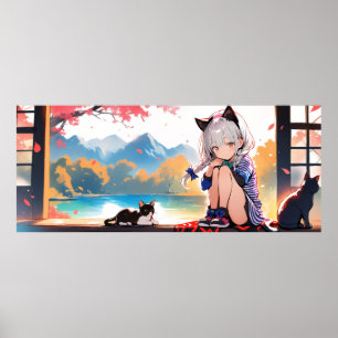 Poster Kawaii Anime Chat Girl Sakura Tapisserie—OEuvre mu