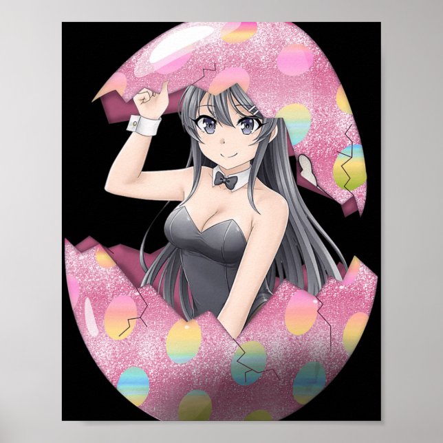Poster Kawaii Anime Girl Bunny de Pâques Oeuf mignon Waif (Devant)