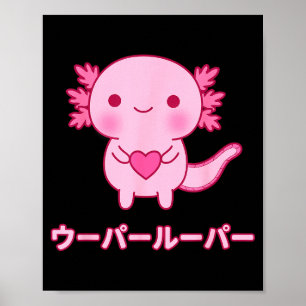 Poster Kawaii Axolotl Cœur Japonais Katakana Saint-Valent