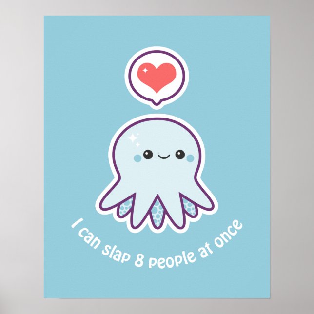 Poster Kawaii Bleu Octopus (Devant)