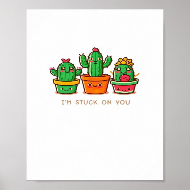 Poster Kawaii Cacti Crew Im Stuck On You Playful Design  (Devant)
