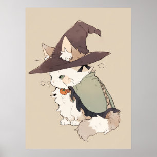 Poster Kawaii Calico Chat Jouer Une Sorcière