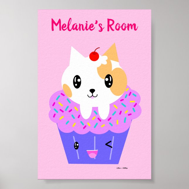 Poster Kawaii Cat Cat Cupcake Dessin Customisé (Devant)