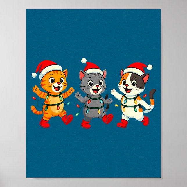 Poster Kawaii Cats Santa Hat Dancing Lights Christmas Dan (Devant)
