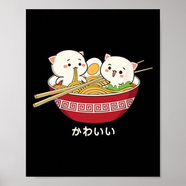 Poster Kawaii Chat Japonais Tokyo Anime Chat Ramen T Shir (Devant)