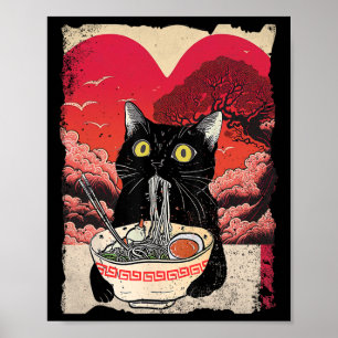 Poster Kawaii Chat Manger Ramen Noodles Ramen Ramen Est M