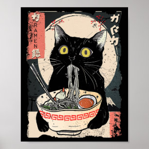 Poster Kawaii Chat Manger Ramen nouilles Amusant Anime Ca