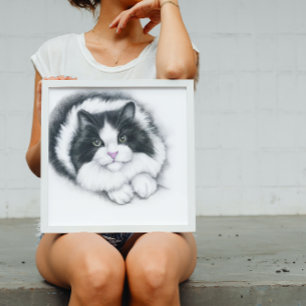 Poster kawaii chat noir et blanc
