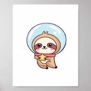Poster Kawaii Chibi Paresseux Astronaute – Mignon Paresse