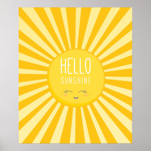 Poster KAWAII CIEL jaune vif audacieux soleil souriant en