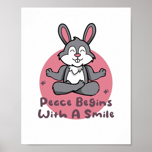 Poster Kawaii drôle lapin pratique yoga pose rose (Devant)