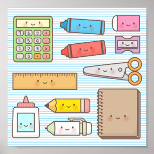Poster Kawaii Enfants Retour à l'école Fournitures Décor 
