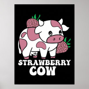 Poster Kawaii fraise vache folle vache ferme animal