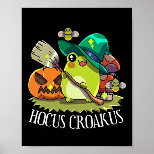 Poster Kawaii Frog Sorcière Casquette Cottagecore Hocus e