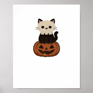 Poster Kawaii Halloween Chat et citrouille T-shirt surdim