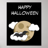 Kawaii Happy Bat Voler sur la Pleine lune | Ajoute