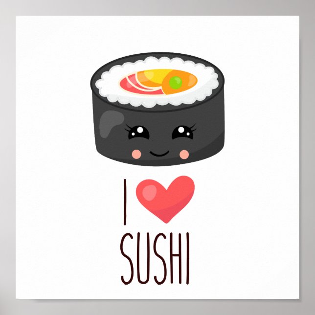 Poster Kawaii I Love Sushi (Devant)