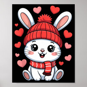 Poster Kawaii Lapin Saint-Valentin Cœurs Écharpe d'Hiver