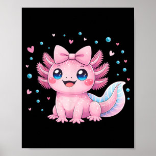 Poster Kawaii Mignon Axolotl Coquette Nœud Femmes Filles
