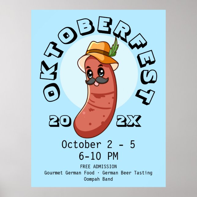 Poster Kawaii Oktoberfest Bratwurst (Devant)