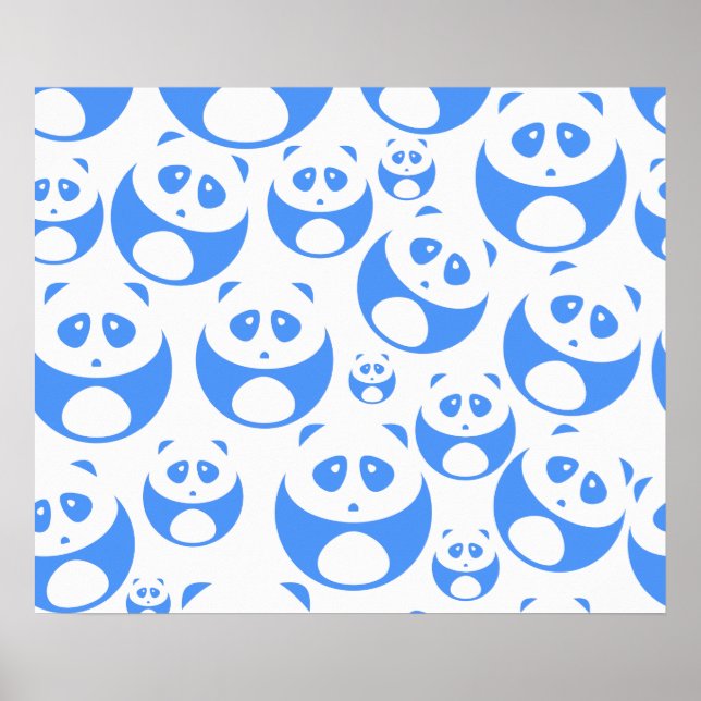Poster Kawaii Panda bébé bleu et blanc modèle (Devant)
