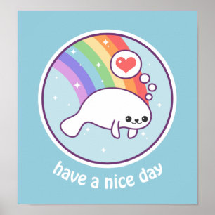 Poster Kawaii Rainbow Manatee