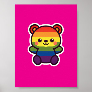 Poster Kawaii Rainbow Teddy - Un joli jeu LGBTQ+ Pride