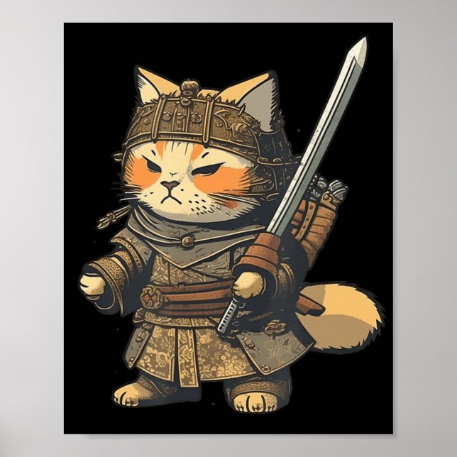 Poster Kawaii Style japonais Samurai Cat Anime (Devant)