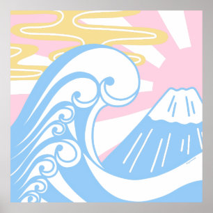 Poster Kawaii Ukiyoe dans des couleurs en pastel