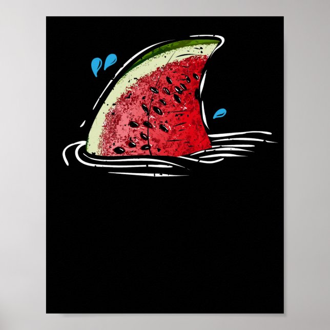 Poster Kawaii Watermelon Shark Fin famille vacances d'été (Devant)