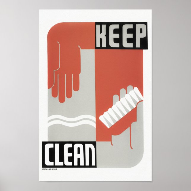 Poster Keep Clean - Healthcare WPA Print - Vers 1937 (Devant)