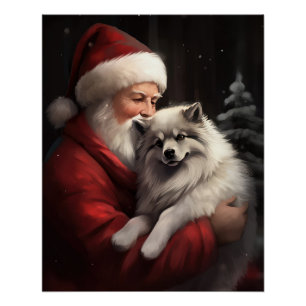 Poster Keeshond avec le Père Noël Festif de Noël