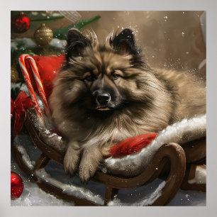 Poster keeshond Festive de Noël de chien