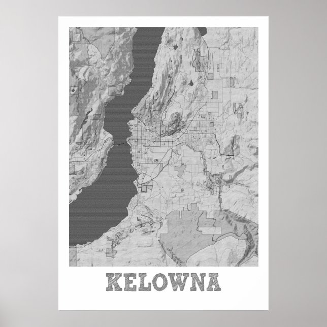 Poster Kelowna - Carte de la ville au crayon du Canada (Devant)