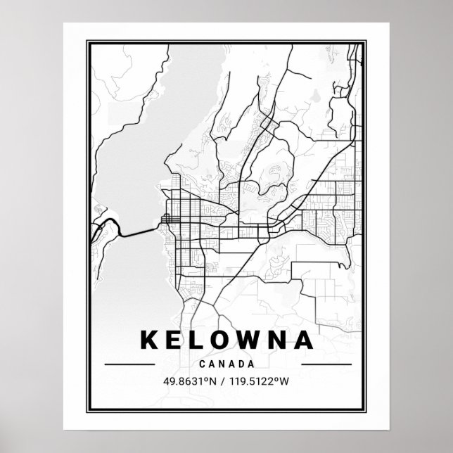 Poster Kelowna Colombie-Britannique Plan de la ville de v (Devant)