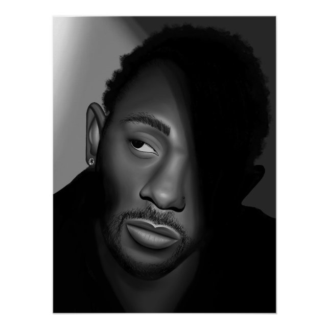 Poster Kendrick Lamar | Peinture de portrait noir et blan (Devant)
