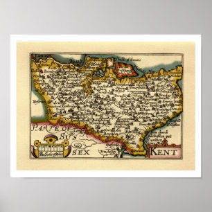 Poster Kent Comté Angleterre Ancien Antiquaire John Carte