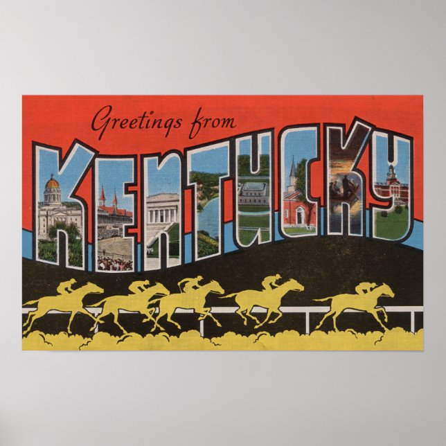 Poster Kentucky (Scène de course de cheval) - Grande Lett (Devant)