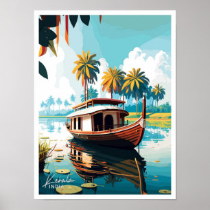 Poster Kerala Inde Voyage illustration Vintage
